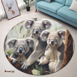 Amazing Aussie Australia Koala Three Koalas with Gum Trees Ver2 Round Rug