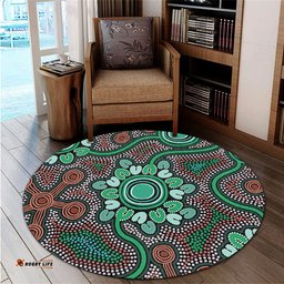 Amazing Aussie Australia Aboriginal Aboriginal Green Dot Art Inspired Round Rug