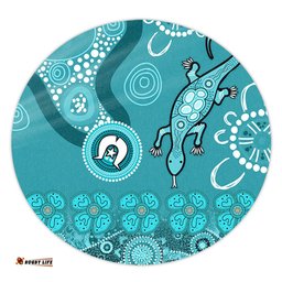 Amazing Aussie Australia Goanna Aboriginal Indigenous Dot Goanna (Teal Blue) Round Rug
