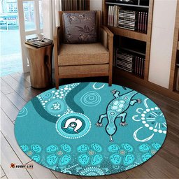 Amazing Aussie Australia Goanna Aboriginal Indigenous Dot Goanna (Teal Blue) Round Rug