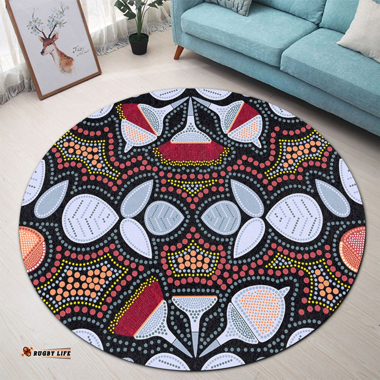 Amazing Aussie Australia Aboriginal Eucalyptus seamless pattern In Aboriginal Dot Art Round Rug