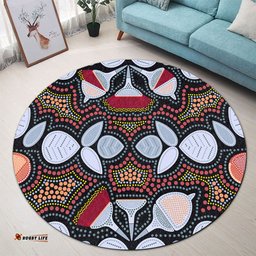 Amazing Aussie Australia Aboriginal Eucalyptus seamless pattern In Aboriginal Dot Art Round Rug