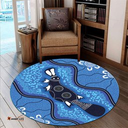 Amazing Aussie Australia Aboriginal Inspired Indigenous Platypus Aboriginal Inspired blue dot art background Round Rug