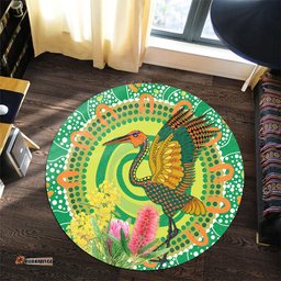 Amazing Aussie Australia Aboriginal Brolga Bird Dancing With Australia Native Flowers V2 Round Rug