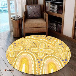 Amazing Aussie Australia Aboriginal Dot painting illustration in Aboriginal style Yellow Round Rug