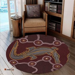 Amazing Aussie Australia Aboriginal Inspired A Crocodile Aboriginal Styled Dot Painting Artwork Round Rug
