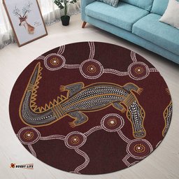 Amazing Aussie Australia Aboriginal Inspired A Crocodile Aboriginal Styled Dot Painting Artwork Round Rug