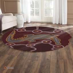 Amazing Aussie Australia Aboriginal Inspired A Crocodile Aboriginal Styled Dot Painting Artwork Round Rug