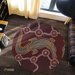Amazing Aussie Australia Aboriginal Inspired A Crocodile Aboriginal Styled Dot Painting Artwork Round Rug