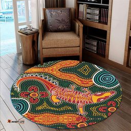 Amazing Aussie Australia Aboriginal Inspired Indigenous Crocodile art in Aboriginal Inspired dot style Round Rug