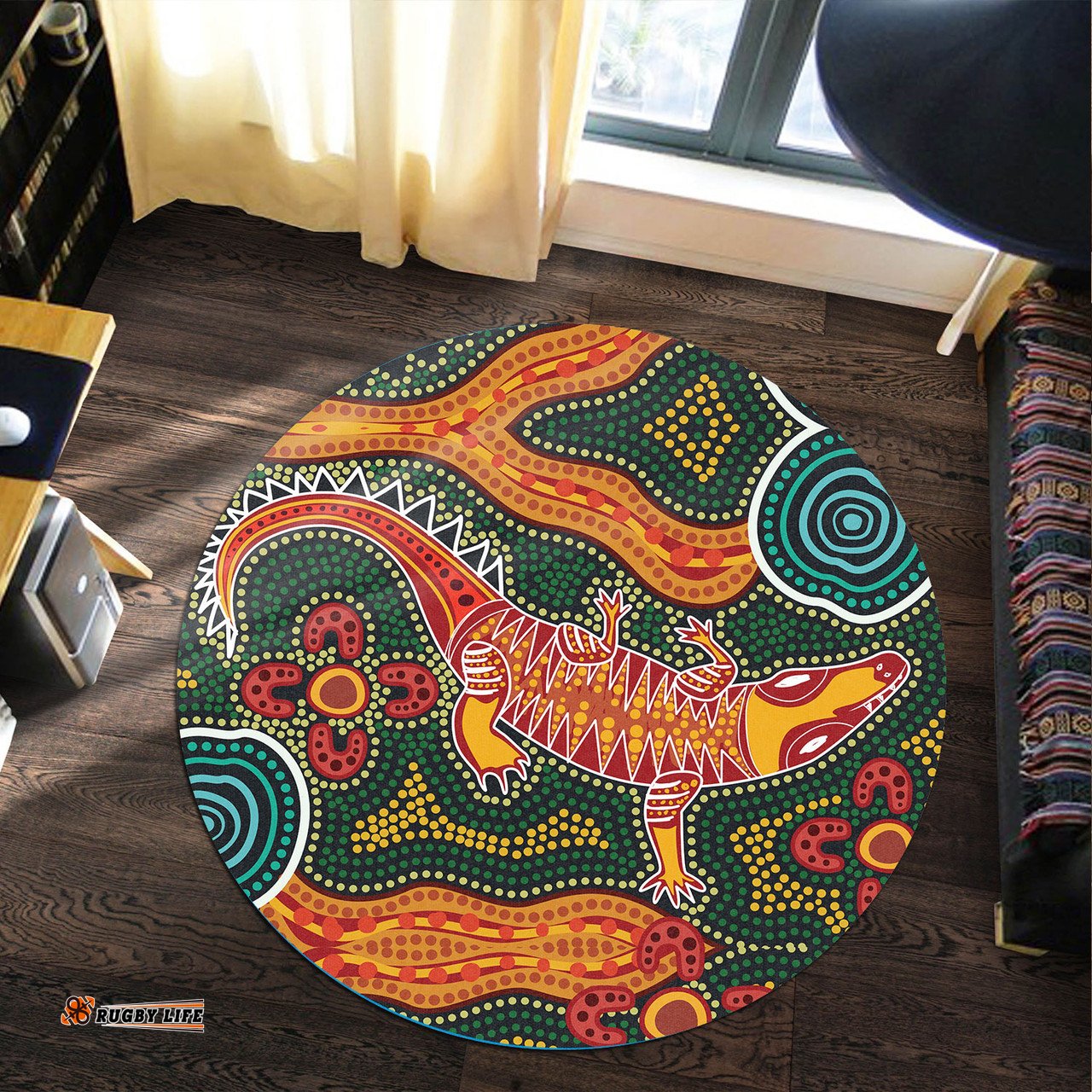 Amazing Aussie Australia Aboriginal Inspired Indigenous Crocodile art in Aboriginal Inspired dot style Round Rug
