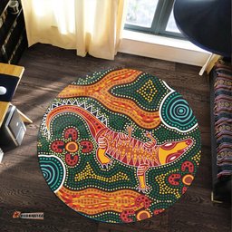 Amazing Aussie Australia Aboriginal Inspired Indigenous Crocodile art in Aboriginal Inspired dot style Round Rug