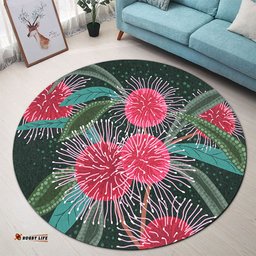 Amazing Aussie Australia Aboriginal Australian Hakea Flowers Painting In Aboriginal Style Round Rug