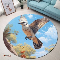 Amazing Aussie Australia Kookaburra Flying Kookaburra with Blue Sky Round Rug