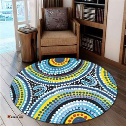 Amazing Aussie Australia Dot Painting Inspired Aboriginal Blue Aboriginal Style Dot Art Round Rug