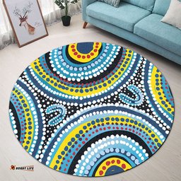 Amazing Aussie Australia Dot Painting Inspired Aboriginal Blue Aboriginal Style Dot Art Round Rug