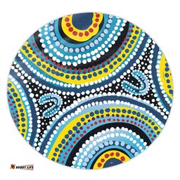 Amazing Aussie Australia Dot Painting Inspired Aboriginal Blue Aboriginal Style Dot Art Round Rug
