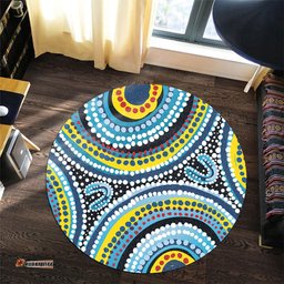 Amazing Aussie Australia Dot Painting Inspired Aboriginal Blue Aboriginal Style Dot Art Round Rug