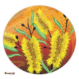 Amazing Aussie Australia Aboriginal Aboriginal Art Of Yellow Bottle Brush Plant Round Rug