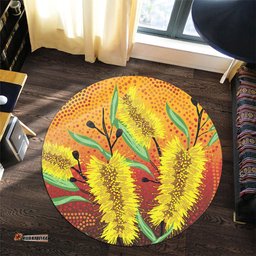 Amazing Aussie Australia Aboriginal Aboriginal Art Of Yellow Bottle Brush Plant Round Rug