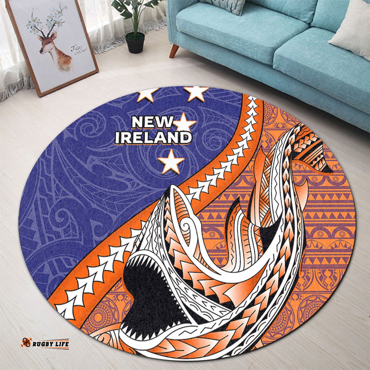 Amazing Aussie Australia South Sea Islanders New Ireland Flag With Polynesian Shark Pattern Round Rug