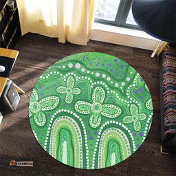 Amazing Aussie Australia Aboriginal Dot painting illustration in Aboriginal style Green Round Rug