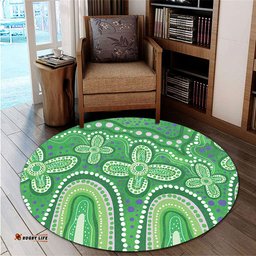 Amazing Aussie Australia Aboriginal Dot painting illustration in Aboriginal style Green Round Rug