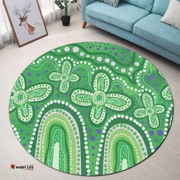 Amazing Aussie Australia Aboriginal Dot painting illustration in Aboriginal style Green Round Rug