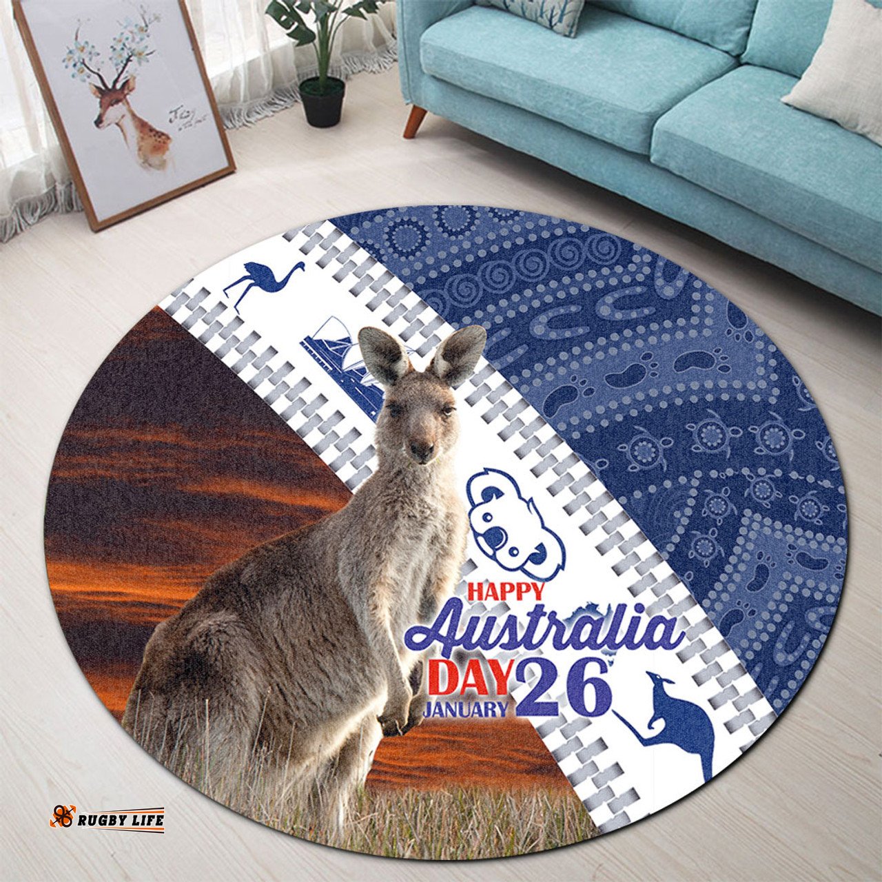 Amazing Aussie Australia Australia Day Kangaroo Happy Australia Day Aboriginal Pattern Round Rug