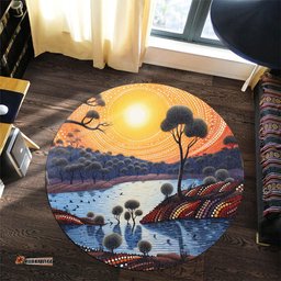 Amazing Aussie Australia Aboriginal Aboriginal River In Circle and Dot Painting Round Rug
