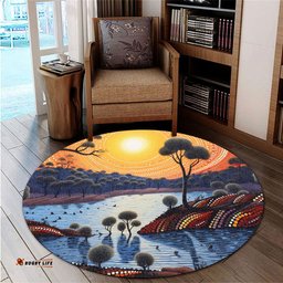 Amazing Aussie Australia Aboriginal Aboriginal River In Circle and Dot Painting Round Rug