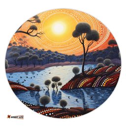 Amazing Aussie Australia Aboriginal Aboriginal River In Circle and Dot Painting Round Rug