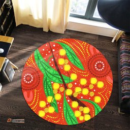 Amazing Aussie Australia Aboriginal Aboriginal Dot Art Of Australian Yellow Wattle Painting Round Rug