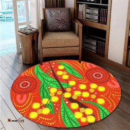 Amazing Aussie Australia Aboriginal Aboriginal Dot Art Of Australian Yellow Wattle Painting Round Rug