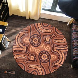 Amazing Aussie Australia Dot Painting Inspired Aboriginal Brown Aboriginal Australian Art With Boomerang Round Rug