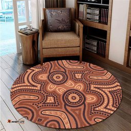 Amazing Aussie Australia Dot Painting Inspired Aboriginal Brown Aboriginal Australian Art With Boomerang Round Rug