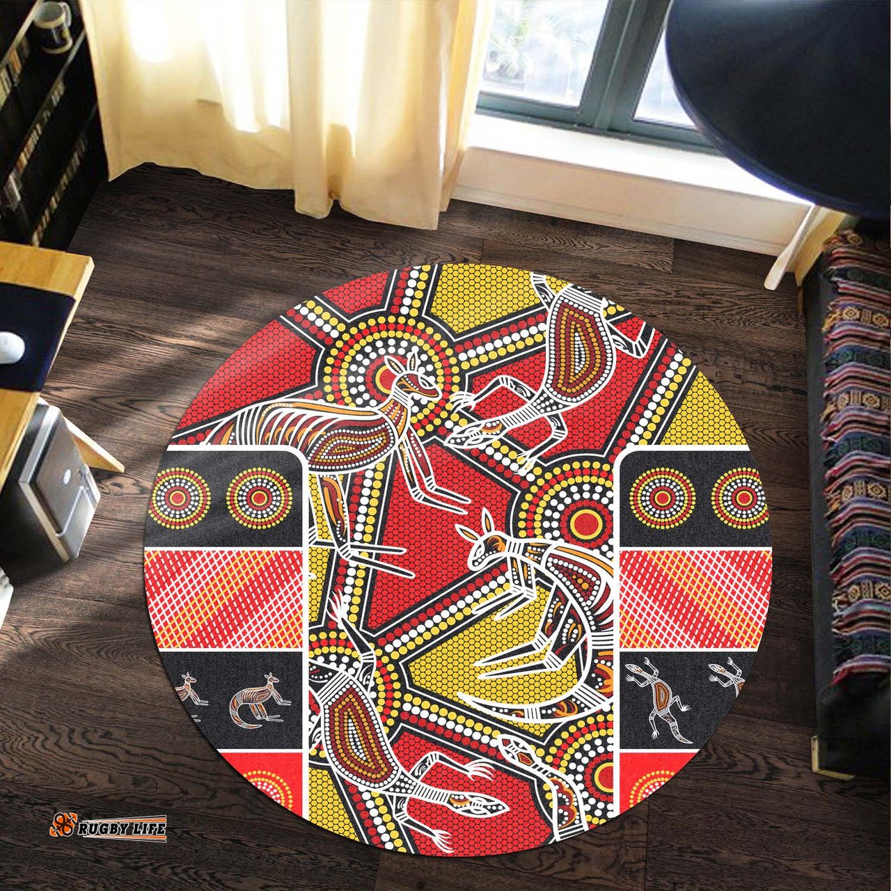 Amazing Aussie Australia Aboriginal Inspired Kangaroo Aboriginal Inspired Culture Dot Painting Round Rug