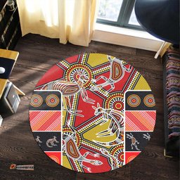 Amazing Aussie Australia Aboriginal Inspired Kangaroo Aboriginal Inspired Culture Dot Painting Round Rug