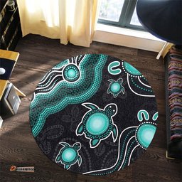 Amazing Aussie Australia Aboriginal Turtle Dreaming Journey Featuring Dot Art Turquoise Round Rug