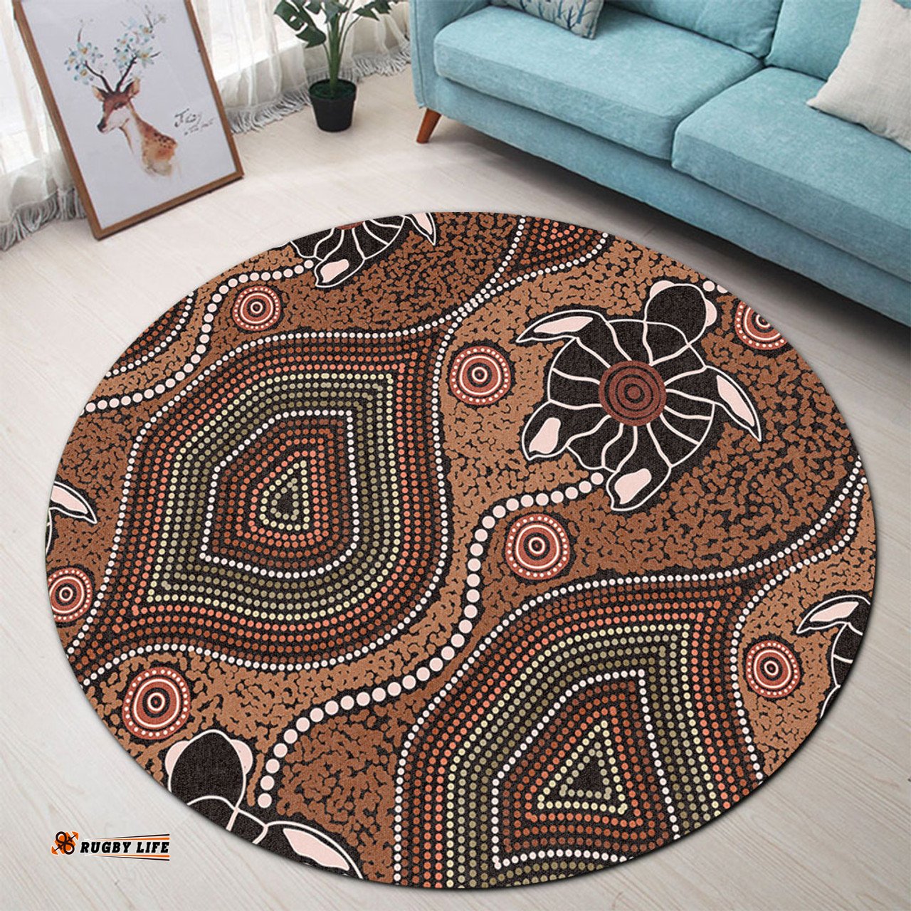 Amazing Aussie Australia Aboriginal Aboriginal Turtle Art Background Round Rug