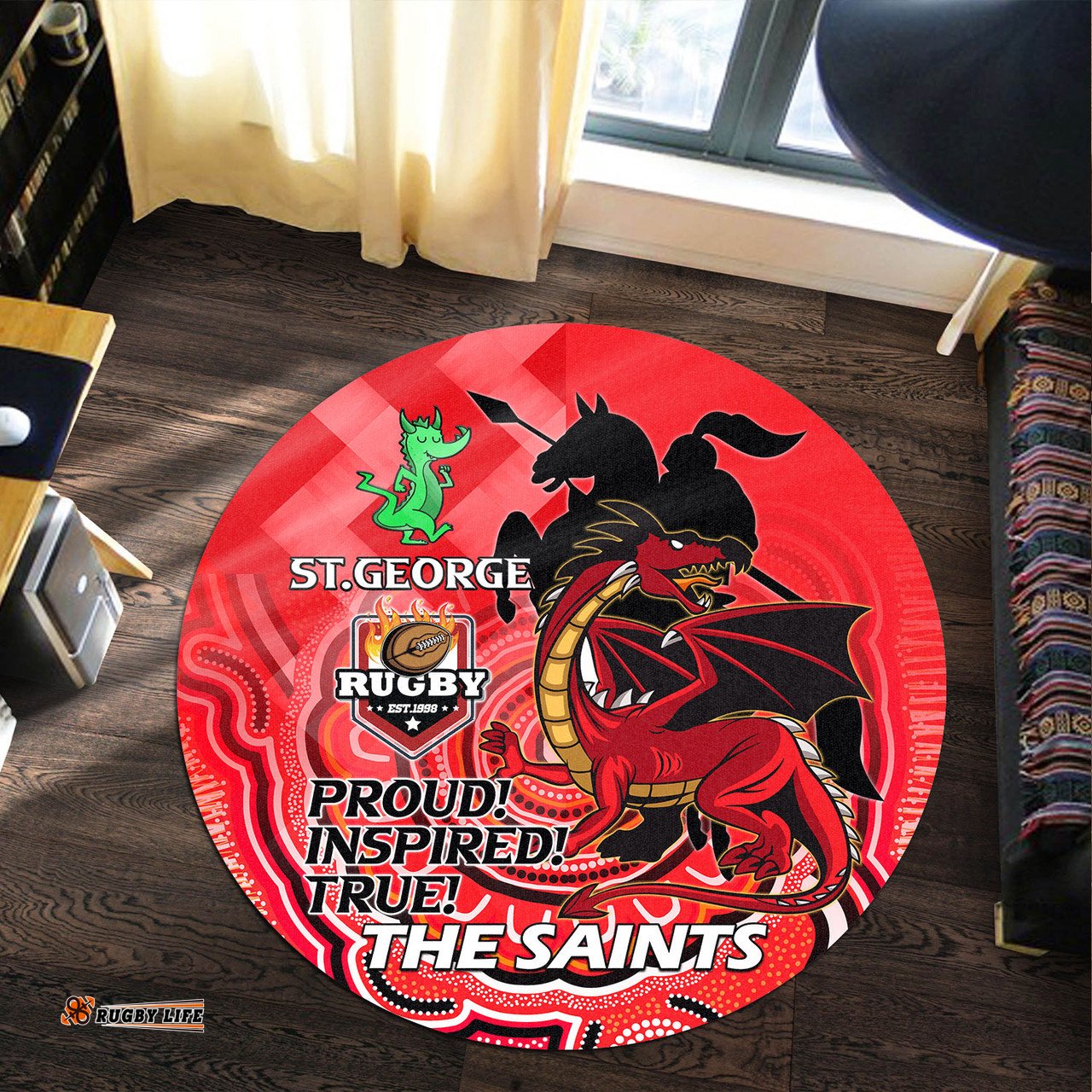 Amazing Aussie Australia Dragons Australia Dragons Ball Aboriginal Inspired Indigenous Sport Style Round Rug