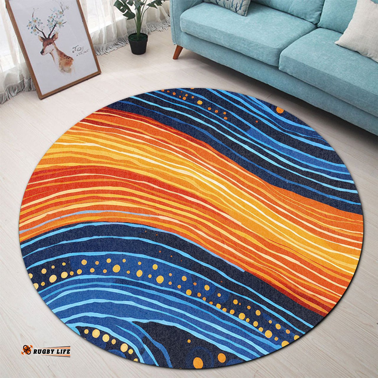Amazing Aussie Australia Dreaming Aboriginal Aboriginal Culture Rive In Dot Painting Inspired Round Rug