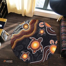 Amazing Aussie Australia Aboriginal Turtle Dreaming Journey Featuring Dot Art Orange Round Rug