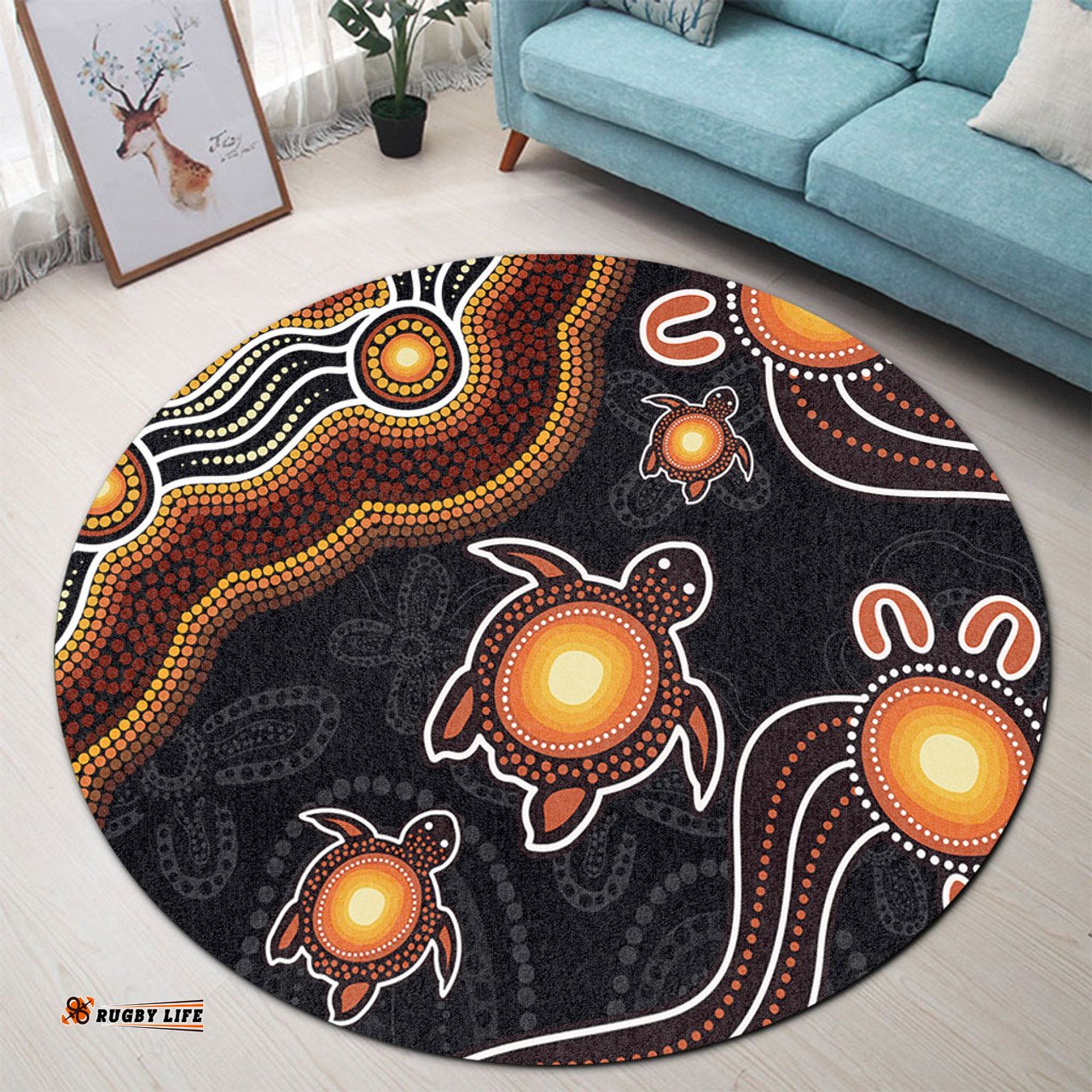 Amazing Aussie Australia Aboriginal Turtle Dreaming Journey Featuring Dot Art Orange Round Rug