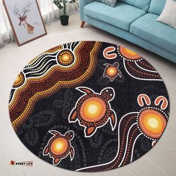 Amazing Aussie Australia Aboriginal Turtle Dreaming Journey Featuring Dot Art Orange Round Rug