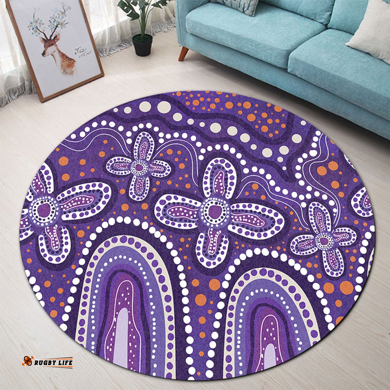 Amazing Aussie Australia Aboriginal Dot painting illustration in Aboriginal style Purple Round Rug