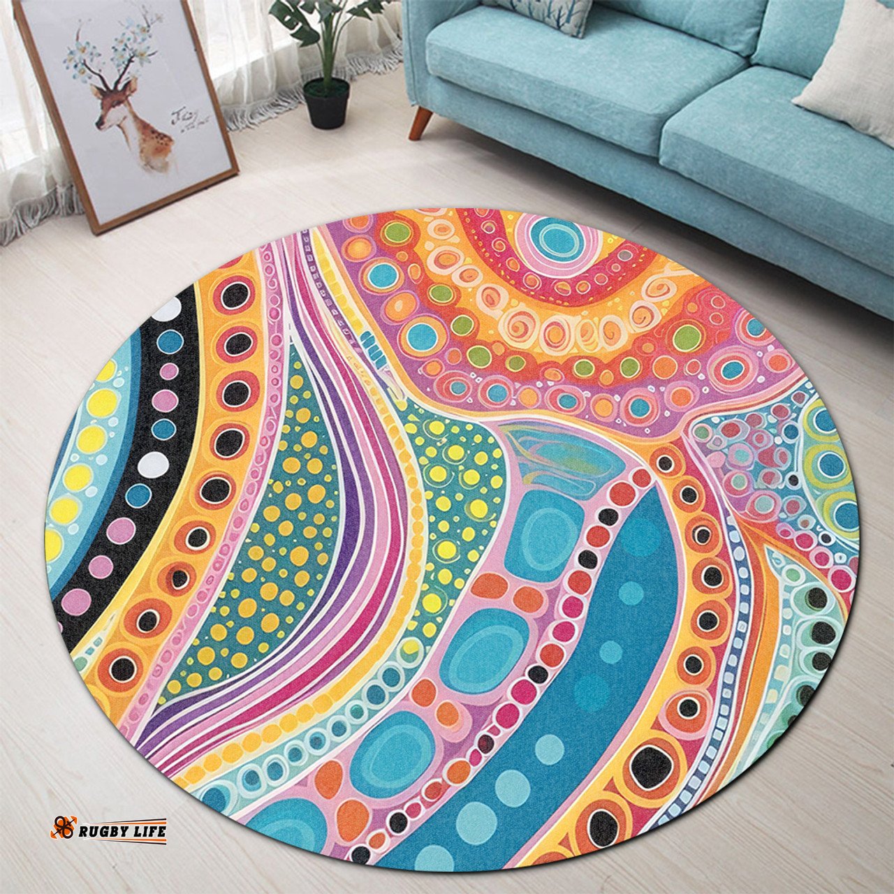 Amazing Aussie Australia Aboriginal Aboriginal Colourful Dots Art Inspired Round Rug