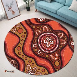 Amazing Aussie Australia Painting Illustration With Dot Art In Aboriginal Brown Style Round Rug
