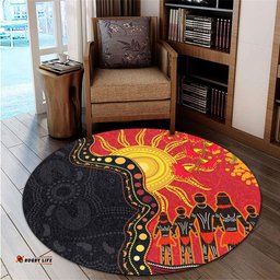 Amazing Aussie Australia Indigenous Dot Painting Inspired By The Aboriginal Flag Round Rug
