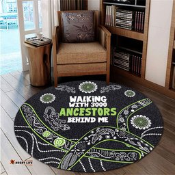 Amazing Aussie Australia Aboriginal Walking with 3000 Ancestors Behind Me Black and Green Patterns Round Rug